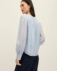 Ann Taylor Petite Embroidered V-Neck Blouse Coastal Glow Women's