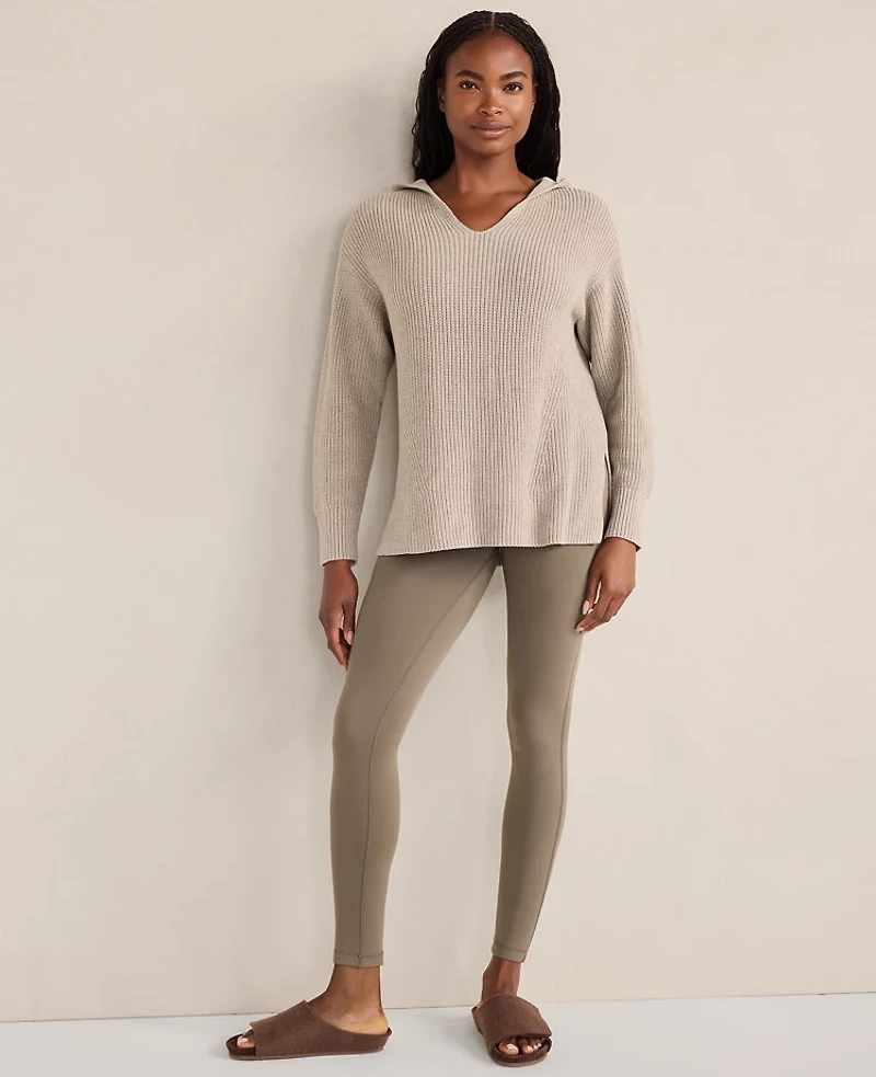 Ann Taylor Haven Well Within Organic Cotton Cashmere Shaker Stitch Hoodie Fog Grey Heather Women's