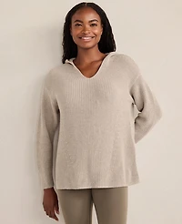 Ann Taylor Haven Well Within Organic Cotton Cashmere Shaker Stitch Hoodie Fog Grey Heather Women's