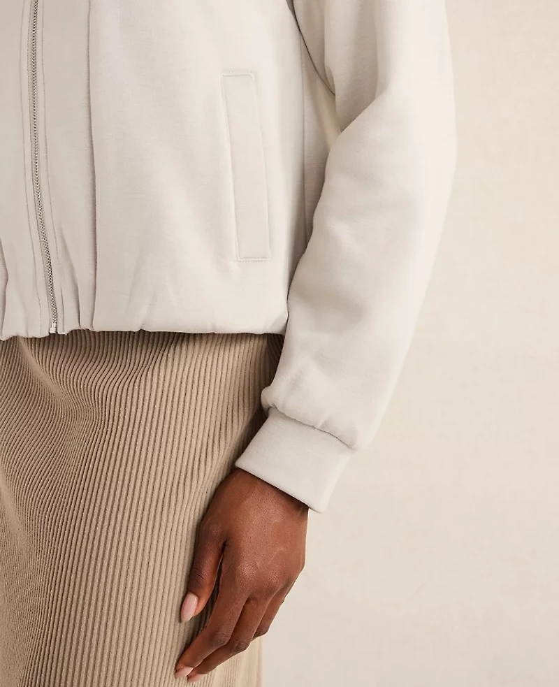Ann Taylor Haven Well Within Soft-Brushed Fleece Bubble Bomber Oyster Shell Women's