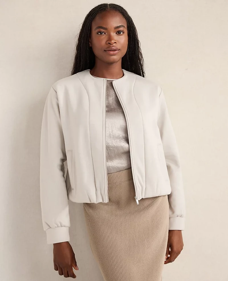 Ann Taylor Haven Well Within Soft-Brushed Fleece Bubble Bomber Oyster Shell Women's