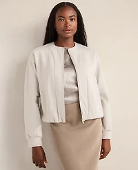 Ann Taylor Haven Well Within Soft-Brushed Fleece Bubble Bomber Oyster Shell Women's