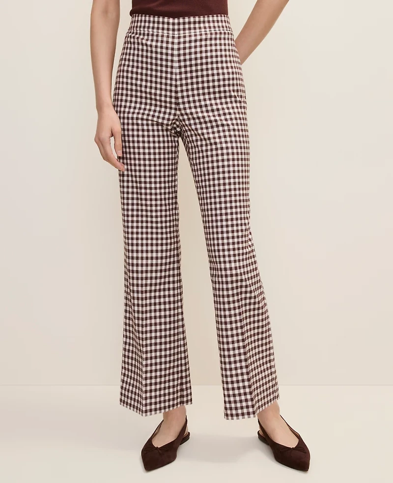 Ann Taylor The Petite Gingham Side Zip Flare Pant Brown/White Check Women's