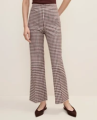 Ann Taylor The Petite Gingham Side Zip Flare Pant Brown/White Check Women's