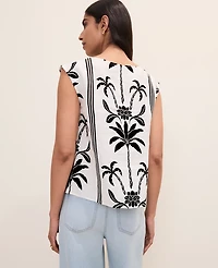 Ann Taylor Floral Crew Neck Top Linen Black Women's