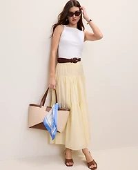 Ann Taylor Petite Weekend Tiered Full Skirt Size 16 Lemon Pavlova Women's