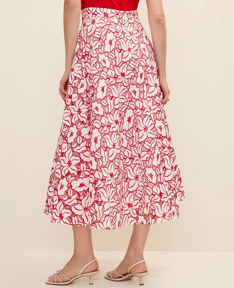 Ann Taylor Eyelet Full Midi Skirt White Women's