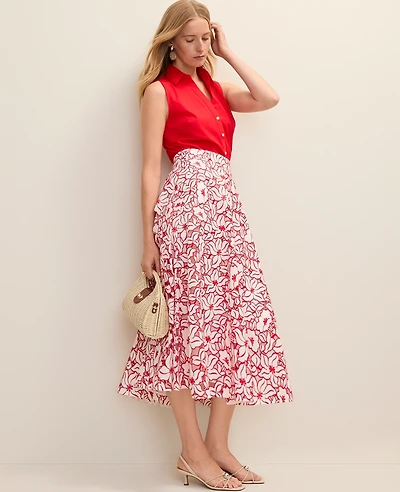 Ann Taylor Eyelet Full Midi Skirt White Women's