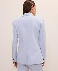 Ann Taylor The Petite Striped Long One Button Blazer Ocean Oasis Stripe Women's