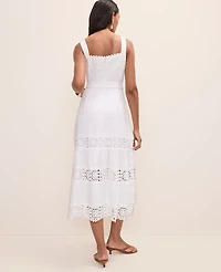 Ann Taylor Tiered Midi Dress Linen Blend White Women's