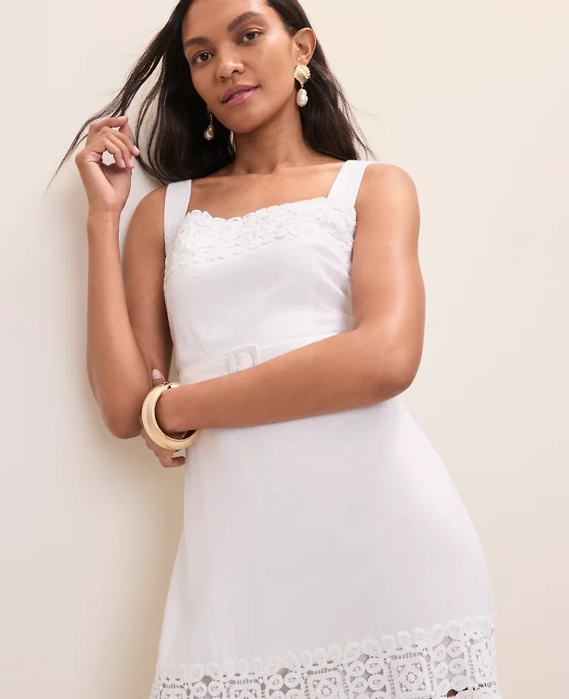 Ann Taylor Tiered Midi Dress Linen Blend White Women's