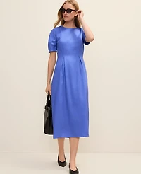 Ann Taylor Crew Neck Flare Midi Dress Dream Blue Women's