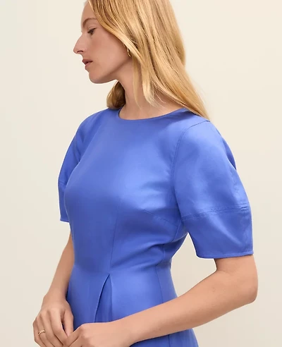 Ann Taylor Crew Neck Flare Midi Dress Dream Blue Women's