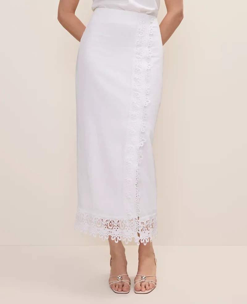 Ann Taylor Petite Wrap Midi Skirt Linen Blend White Women's