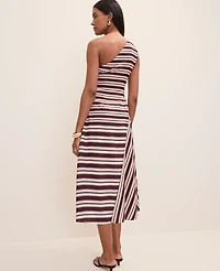 Ann Taylor Striped One-Shoulder Midi Dress Rich Walnut Women's