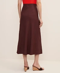 Ann Taylor Petite Linen Blend Bias Midi Slip Skirt Rich Walnut Women's