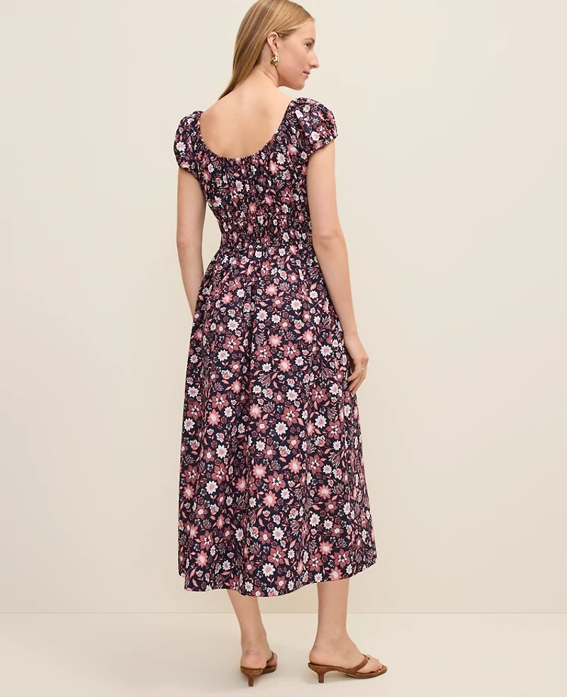 Ann Taylor Floral Smocked Midi Dress Night Sky B Women's