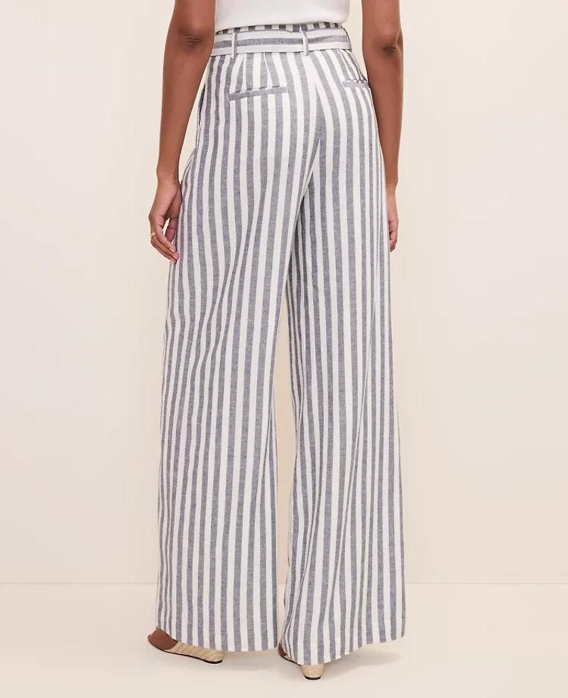 Ann Taylor The Striped Paperbag Waist Pant Linen Blend Subdued Navy Women's