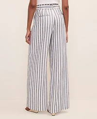 Ann Taylor The Striped Paperbag Waist Pant Linen Blend Subdued Navy Women's