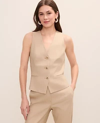 Ann Taylor The Petite Cutaway Vest Linen Blend Cool Sesame Women's