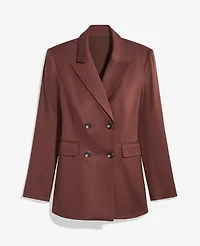 Ann Taylor The Petite Fitted Long Double Breasted Blazer Linen Blend Rich Walnut Women's