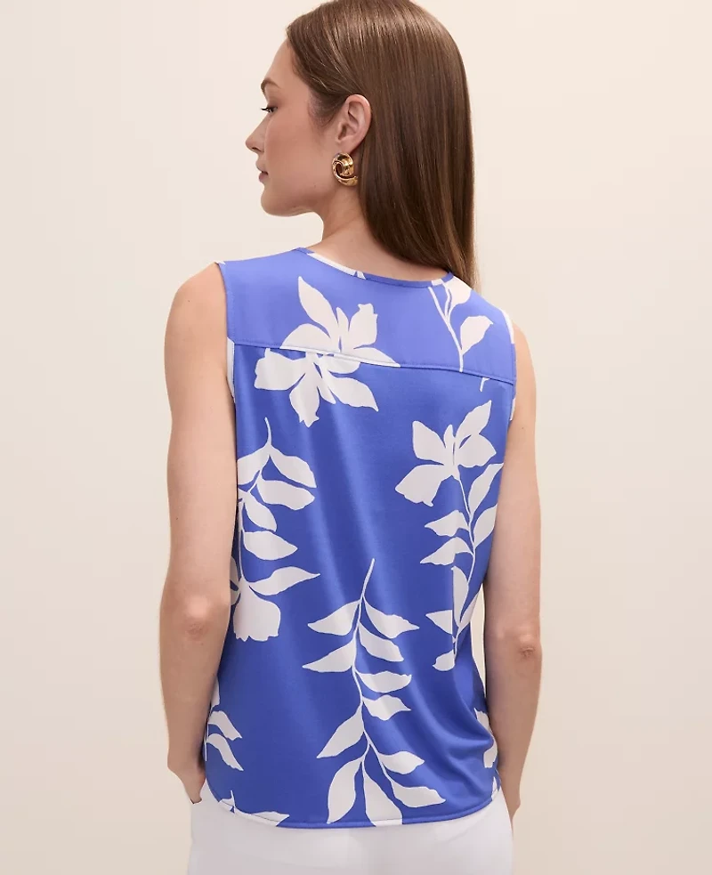 Ann Taylor Floral Mixed Media Top Dream Blue Women's