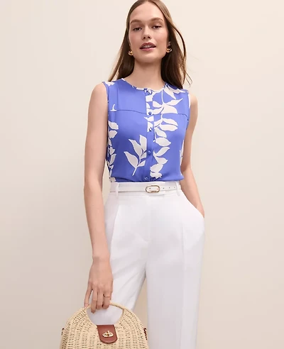 Ann Taylor Floral Mixed Media Top Dream Blue Women's