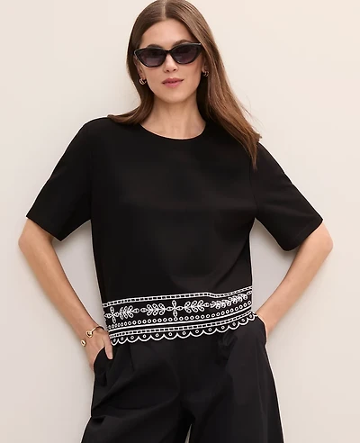 Ann Taylor Embroidered Crew Neck Top Women's