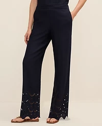 Ann Taylor The Petite Easy Wide-Leg Pant Linen Blend Night Sky Women's