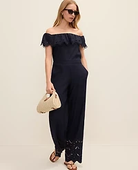 Ann Taylor The Petite Easy Wide-Leg Pant Linen Blend Night Sky Women's