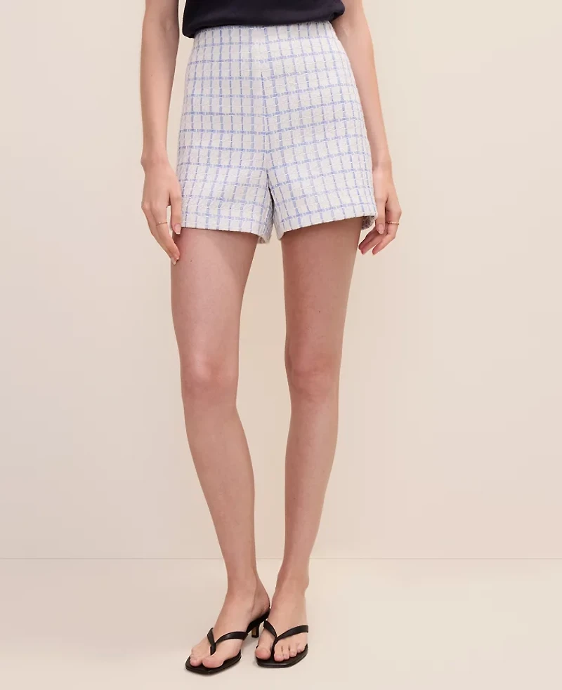 Ann Taylor The Side Zip Short Tweed White/Blue Multi Women's