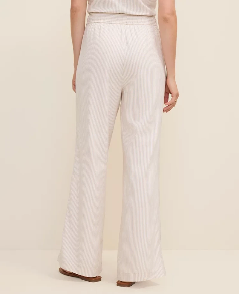 Ann Taylor Petite Weekend Striped Easy Fit Wide-Leg Pant Linen Blend Sail Cloth Women's