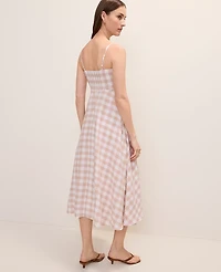 Ann Taylor Gingham Midi Dress Linen Blend Moonlight Women's