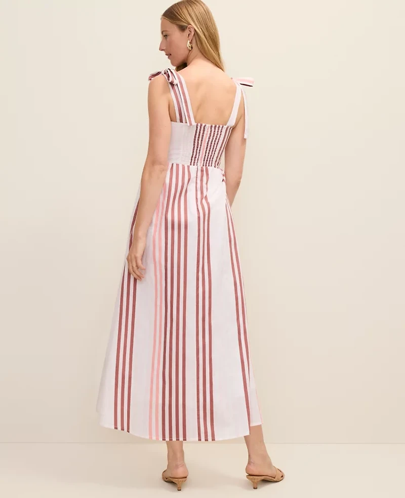Ann Taylor Weekend Striped Tie Strap Midi Dress Terra Toscana Women's