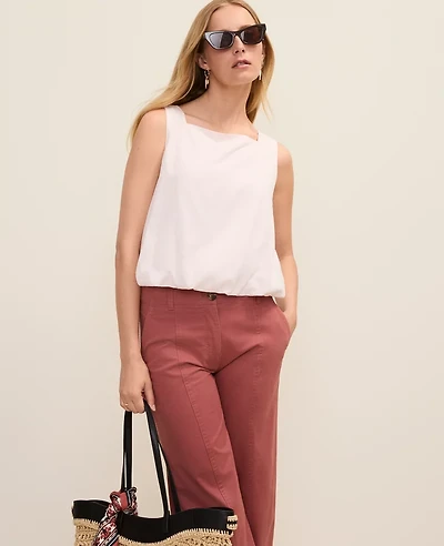 Ann Taylor Weekend Bubble Hem Tank Top Linen Blend Blush Haze Women's