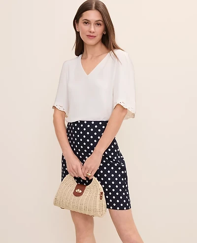 Ann Taylor Petite Embroidered Mixed Media Top Winter White Women's