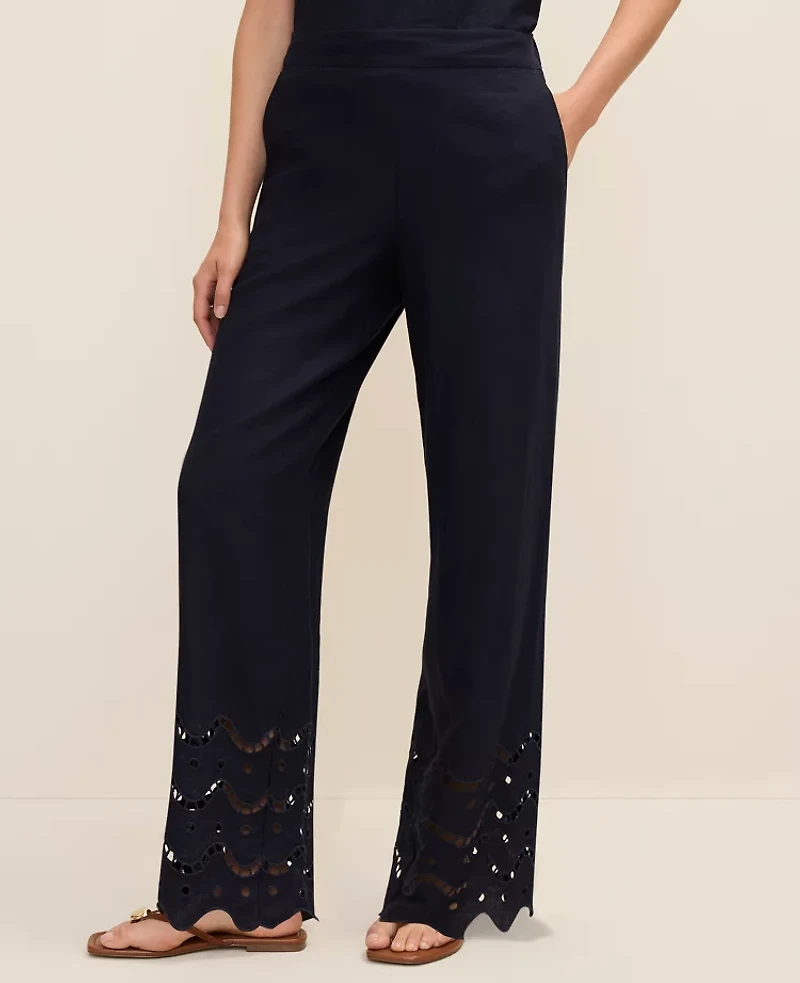 Ann Taylor The Easy Wide-Leg Pant Linen Blend Night Sky Women's