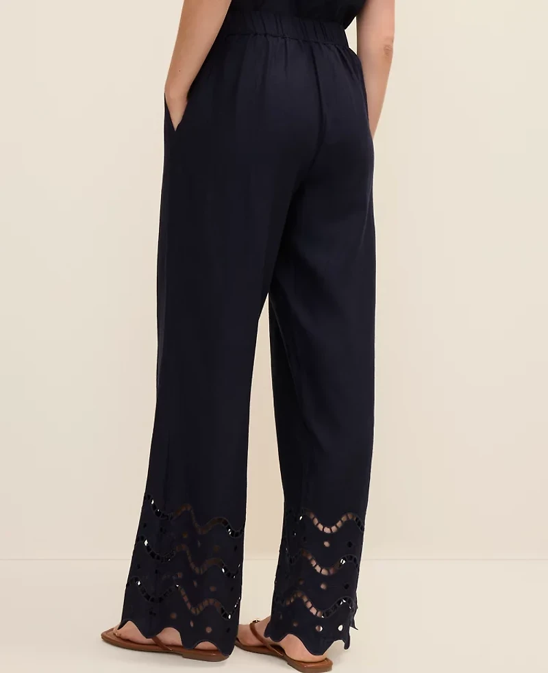 Ann Taylor The Easy Wide-Leg Pant Linen Blend Night Sky Women's