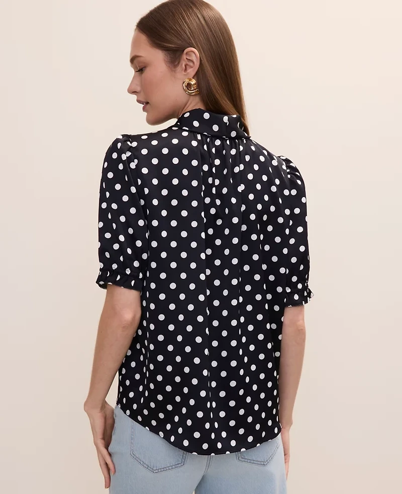 Ann Taylor Polka Dot Bow Blouse Satin Night Sky Women's