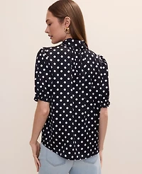 Ann Taylor Polka Dot Bow Blouse Satin Night Sky Women's