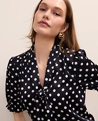 Ann Taylor Polka Dot Bow Blouse Satin Night Sky Women's