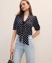 Ann Taylor Polka Dot Bow Blouse Satin Night Sky Women's