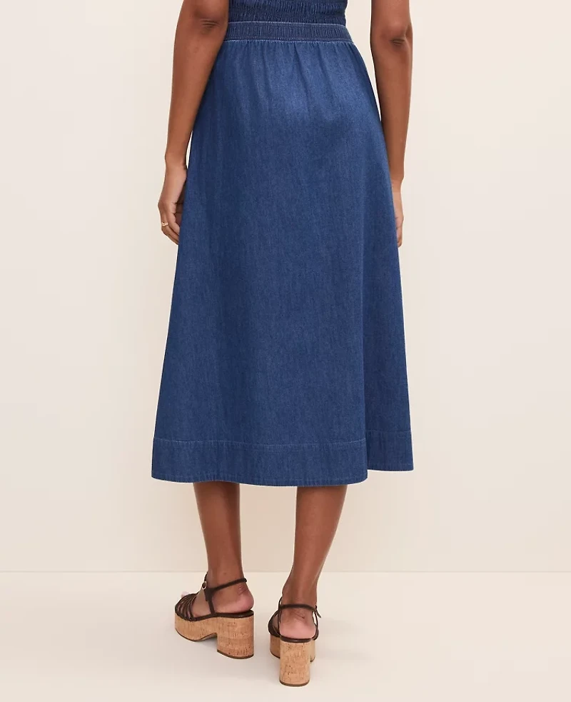 Ann Taylor Petite Weekend Easy Fit Denim Midi Skirt Medium Wash Women's