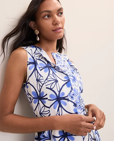 Ann Taylor Petite Paisley Belted Flare Dress Pure Ink Women's