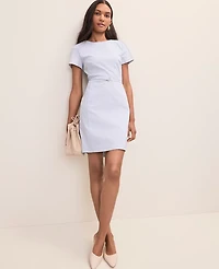 Ann Taylor Petite Striped Crew Neck Flare Dress Ocean Oasis Stripe Women's