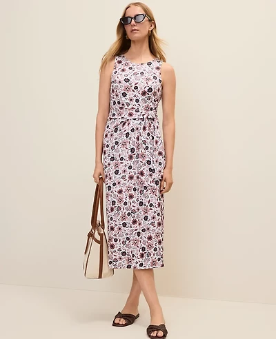 Ann Taylor Petite Weekend Floral Tie Waist Sheath Dress Night Sky Women's