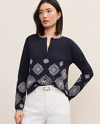 Ann Taylor Petite Embroidered Cardigan Night Sky Women's
