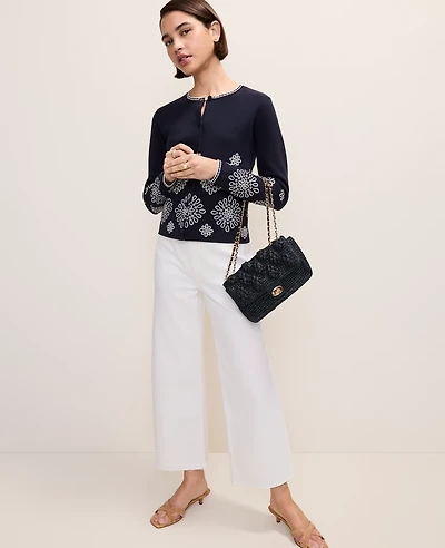 Ann Taylor Petite Embroidered Cardigan Night Sky Women's