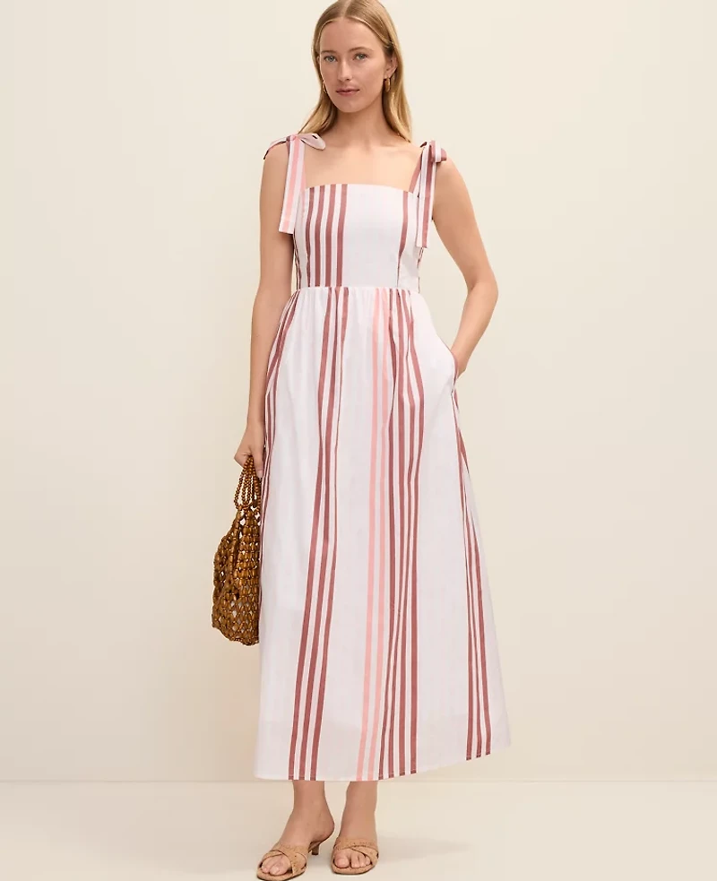 Ann Taylor Petite Weekend Striped Tie Strap Midi Dress Terra Toscana Women's
