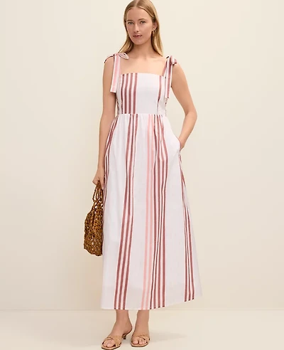 Ann Taylor Petite Weekend Striped Tie Strap Midi Dress Terra Toscana Women's